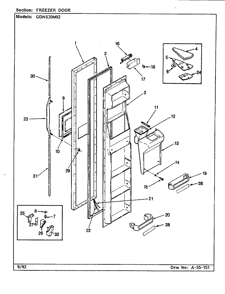 FREEZER DOOR Diagram and Parts List for GDNS20M92 CP10A Admiral Refrigerator