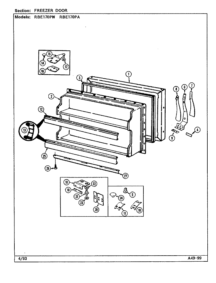 FREEZER DOOR Diagram and Parts List for RBE170PA DD32A Amana Refrigerator