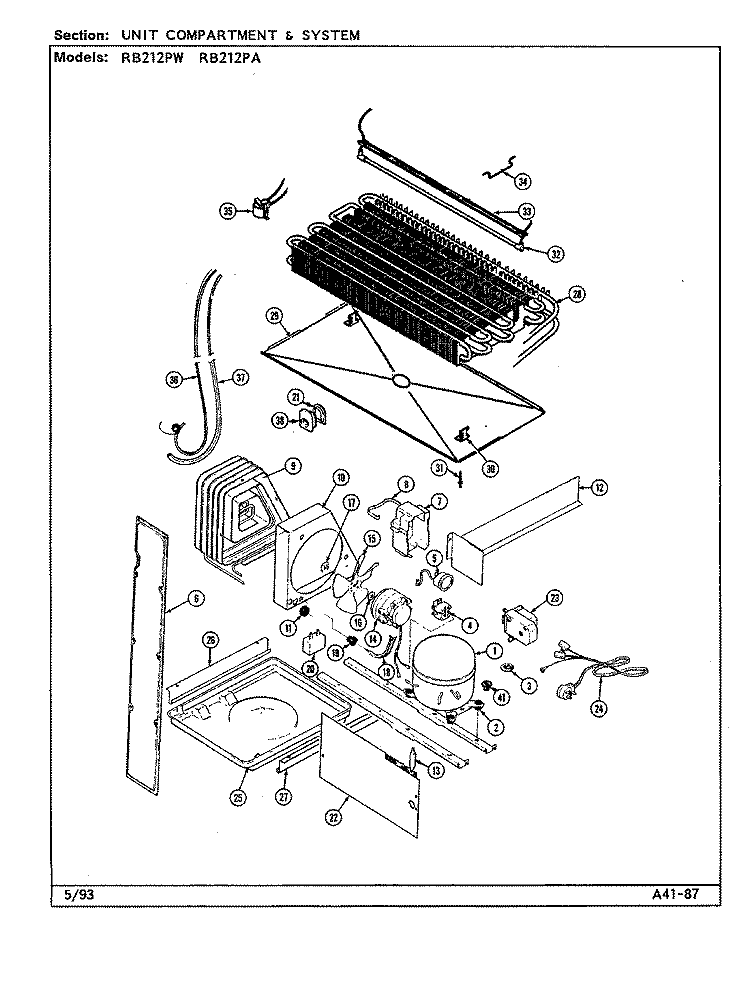 UNIT COMPARTMENT & SYSTEM Diagram and Parts List for RB212PW DD75A Magic Chef Refrigerator