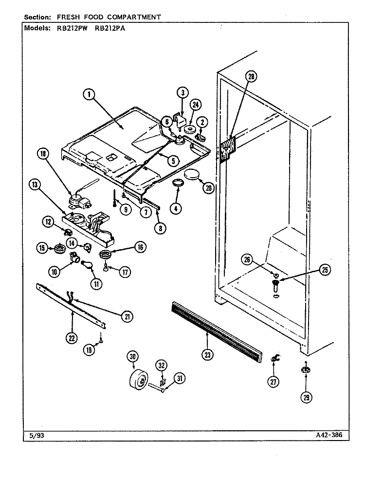 FRESH FOOD COMPARTMENT Diagram and Parts List for RB212PW DD75A Magic Chef Refrigerator