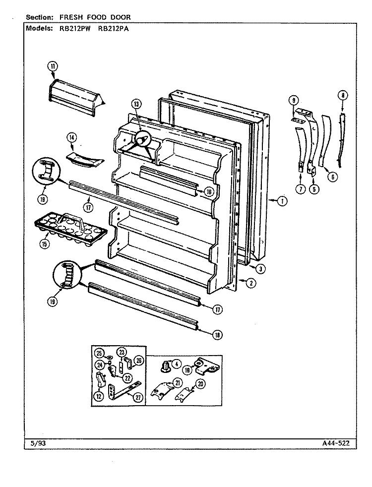 FRESH FOOD DOOR Diagram and Parts List for RB212PA DD76A Magic Chef Refrigerator