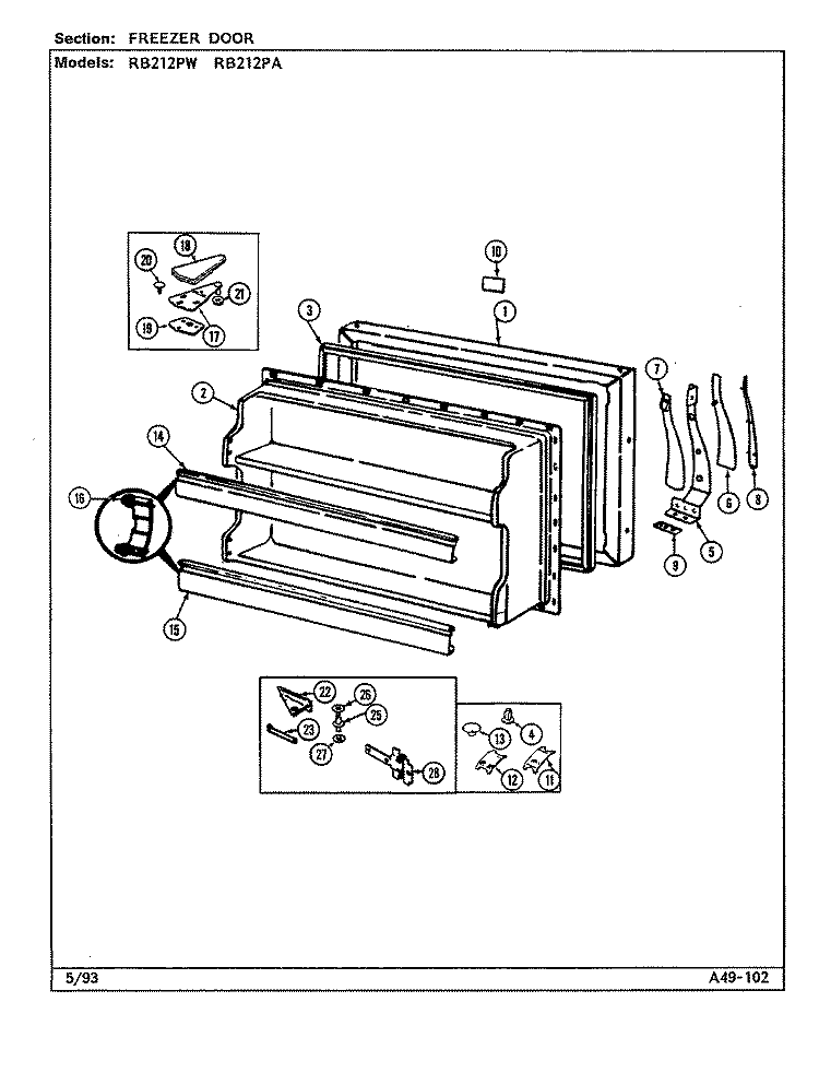 FREEZER DOOR Diagram and Parts List for RB212PA DD76A Magic Chef Refrigerator