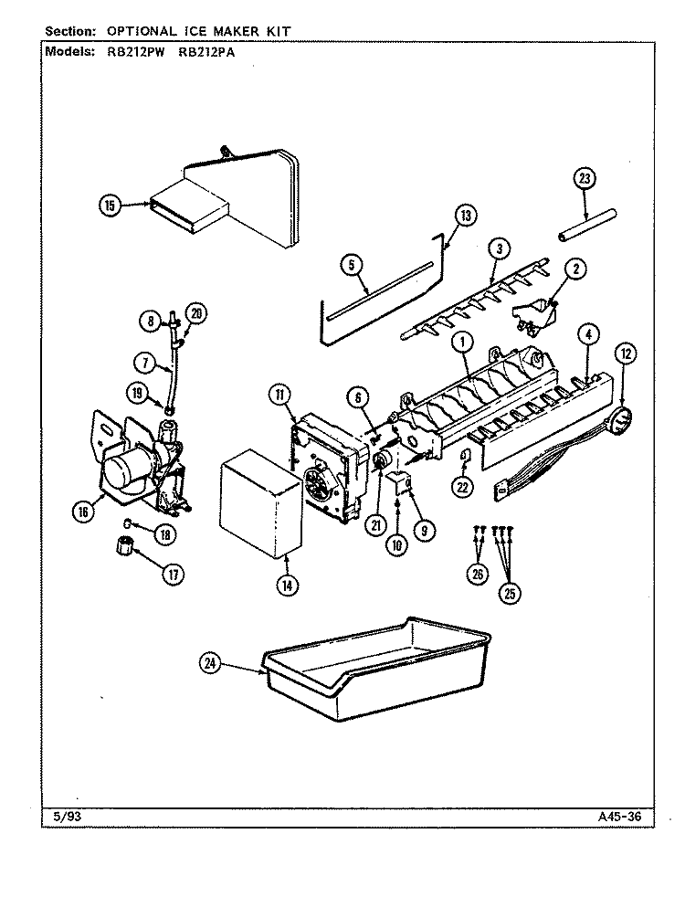 OPTIONAL ICE MAKER KIT Diagram and Parts List for RB212PW DD75A Magic Chef Refrigerator