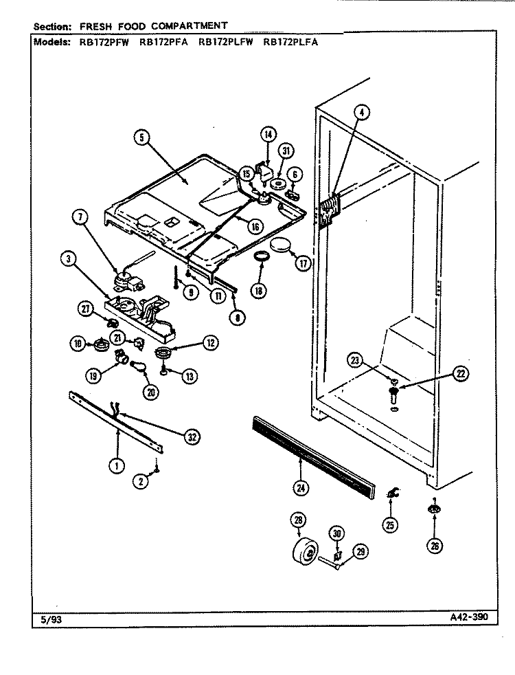 FRESH FOOD COMPARTMENT Diagram and Parts List for RB172PFA DG38A Magic Chef Refrigerator