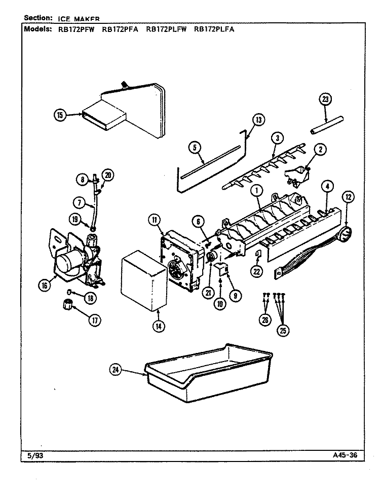 ICE MAKER Diagram and Parts List for RB172PFA DG38A Magic Chef Refrigerator