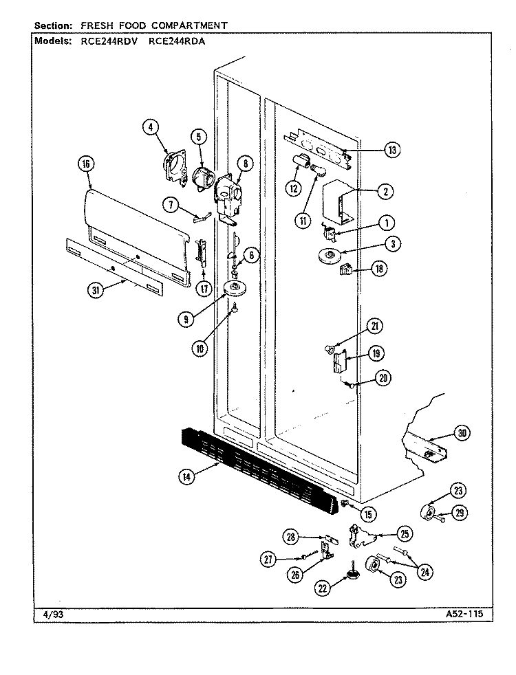 FRESH FOOD COMPARTMENT Diagram and Parts List for RCE244RDA DS86A Admiral Refrigerator