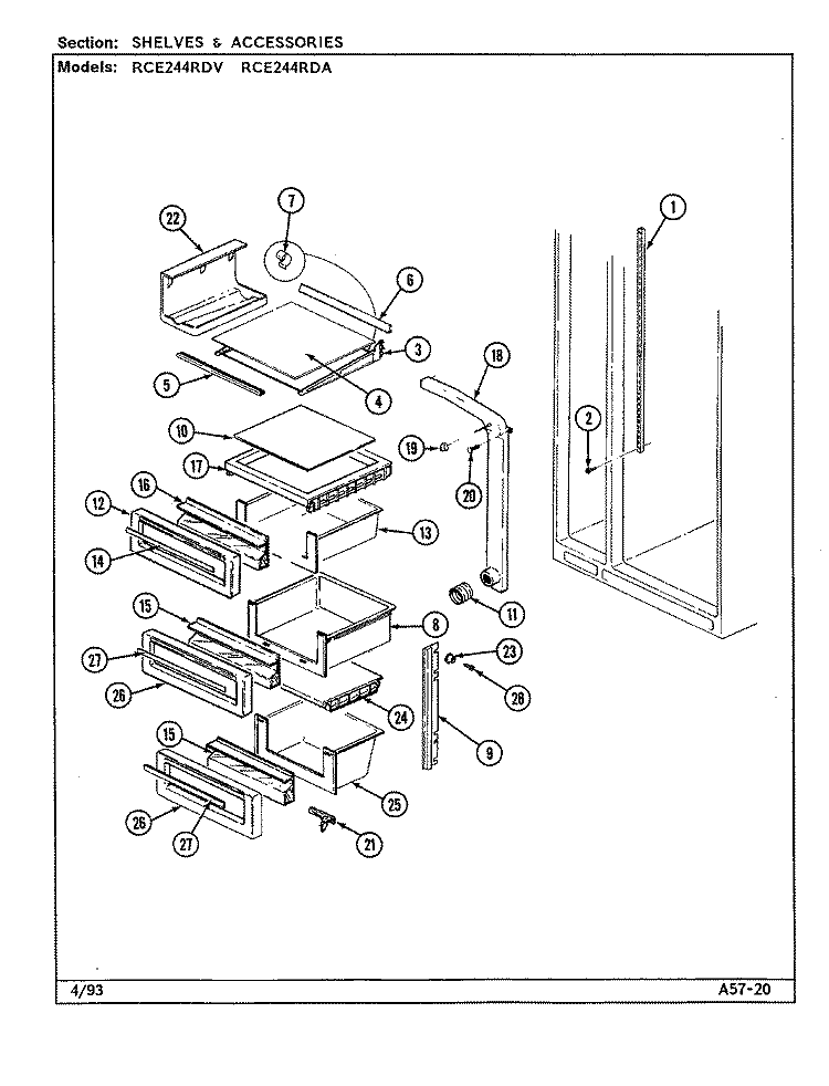 SHELVES & ACCESSORIES Diagram and Parts List for RCE244RDA DS86A Admiral Refrigerator