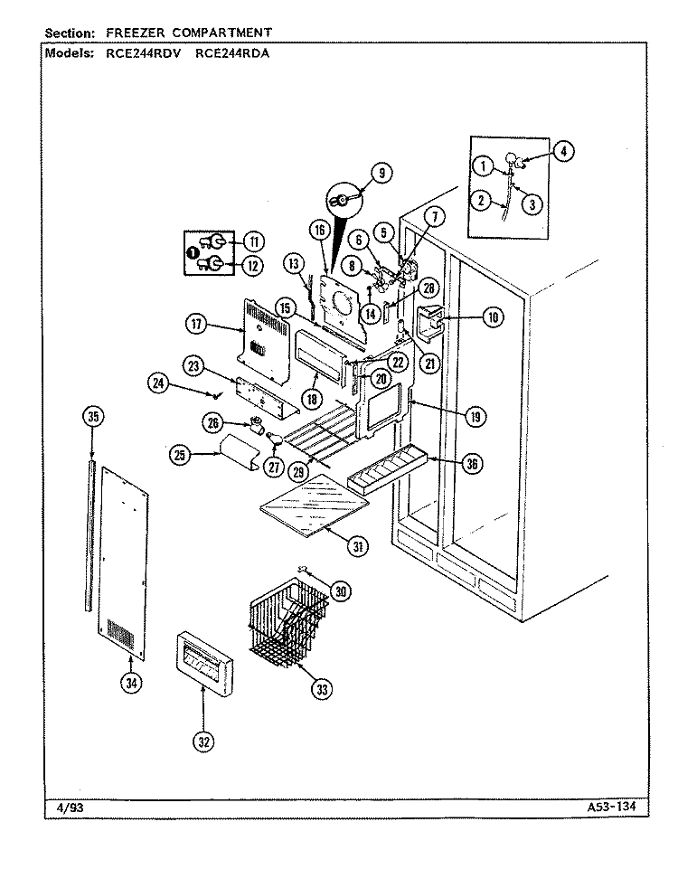 FREEZER COMPARTMENT Diagram and Parts List for RCE244RDA DS86A Admiral Refrigerator