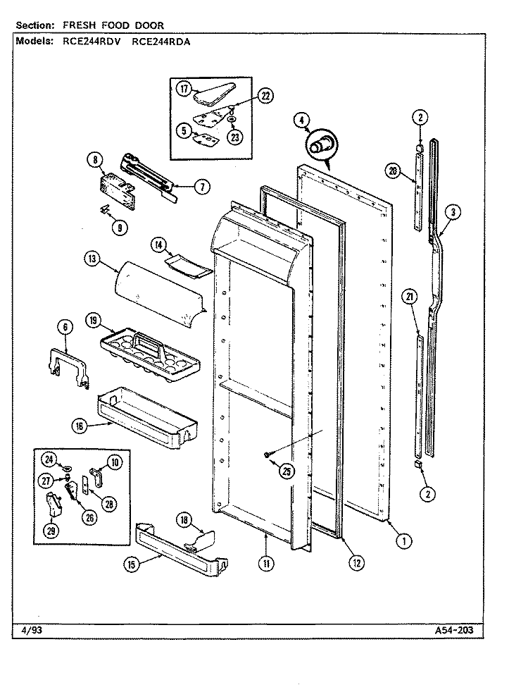 FRESH FOOD DOOR Diagram and Parts List for RCE244RDA DS86A Admiral Refrigerator