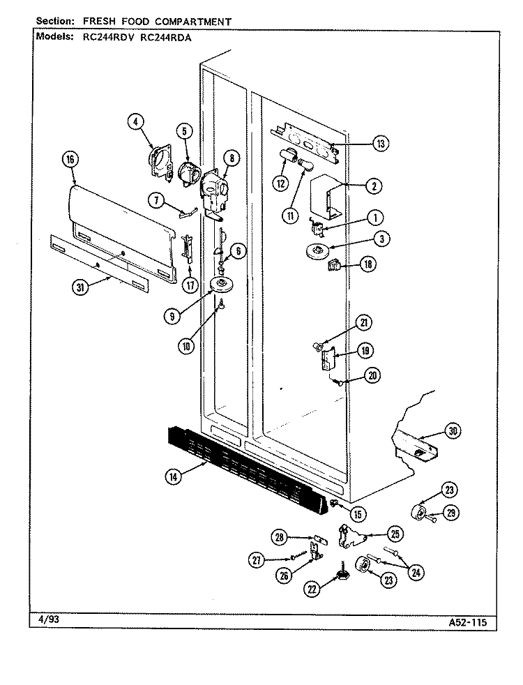 FRESH FOOD COMPARTMENT Diagram and Parts List for RC244RDA DS84B Amana Refrigerator