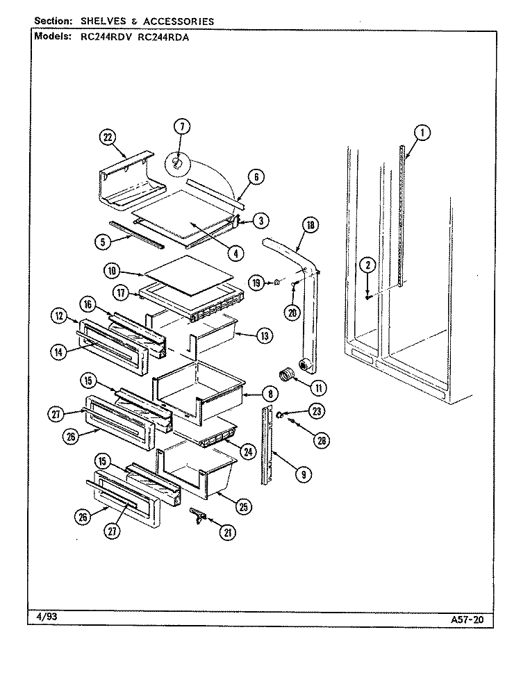 SHELVES & ACCESSORIES Diagram and Parts List for RC244RDA DS84B Amana Refrigerator