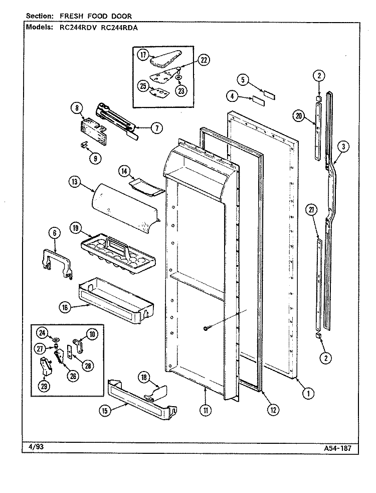 FRESH FOOD DOOR Diagram and Parts List for RC244RDA DS84B Amana Refrigerator