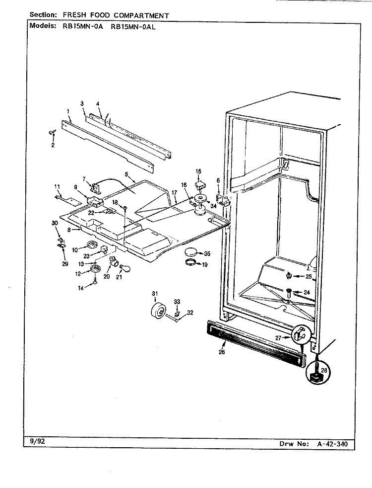 FRESH FOOD COMPARTMENT Diagram and Parts List for RB15MN-0AL CG07B Amana Refrigerator