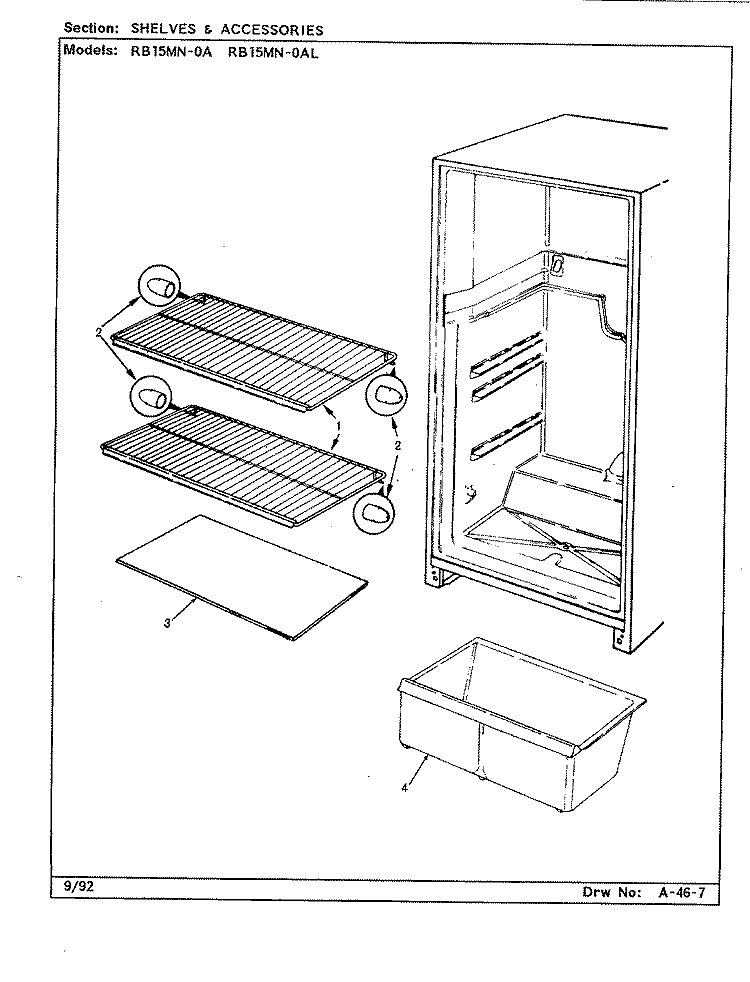 SHELVES & ACCESSORIES Diagram and Parts List for RB15MN-0AL CG07B Amana Refrigerator