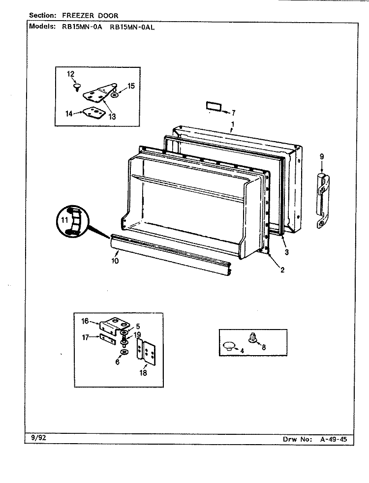 FREEZER DOOR Diagram and Parts List for RB15MN-0AL CG07B Amana Refrigerator
