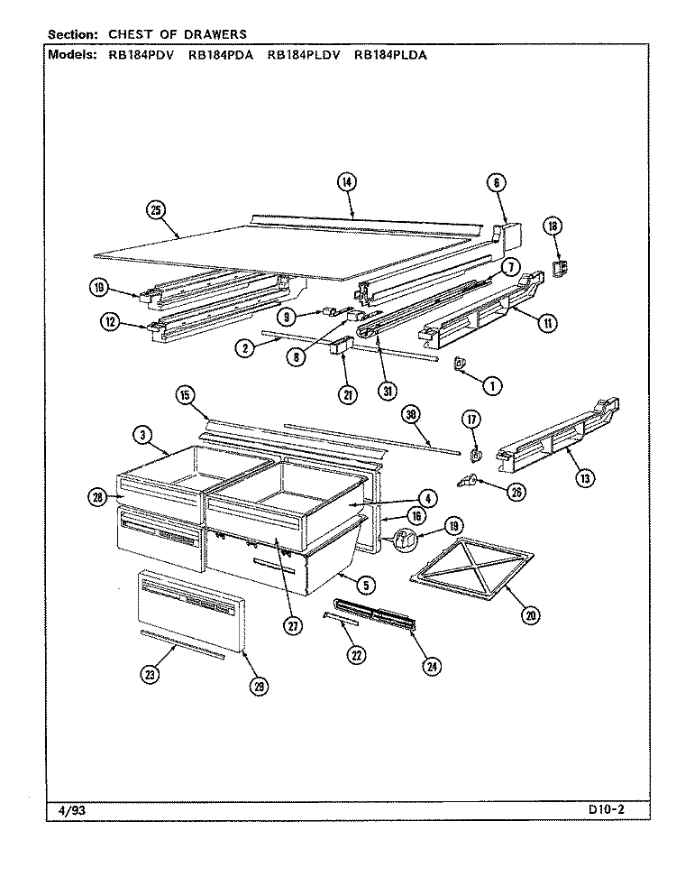 CHEST OF DRAWERS Diagram and Parts List for RB184PLDA DG45A Admiral Refrigerator