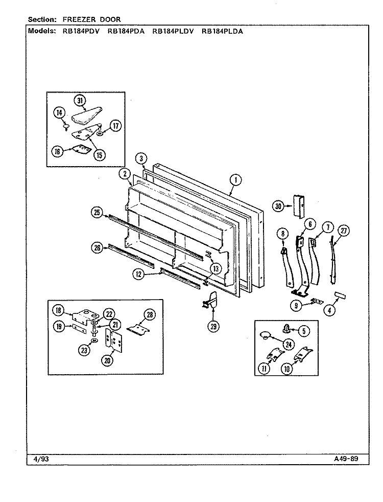FREEZER DOOR Diagram and Parts List for RB184PLDA DG45A Admiral Refrigerator
