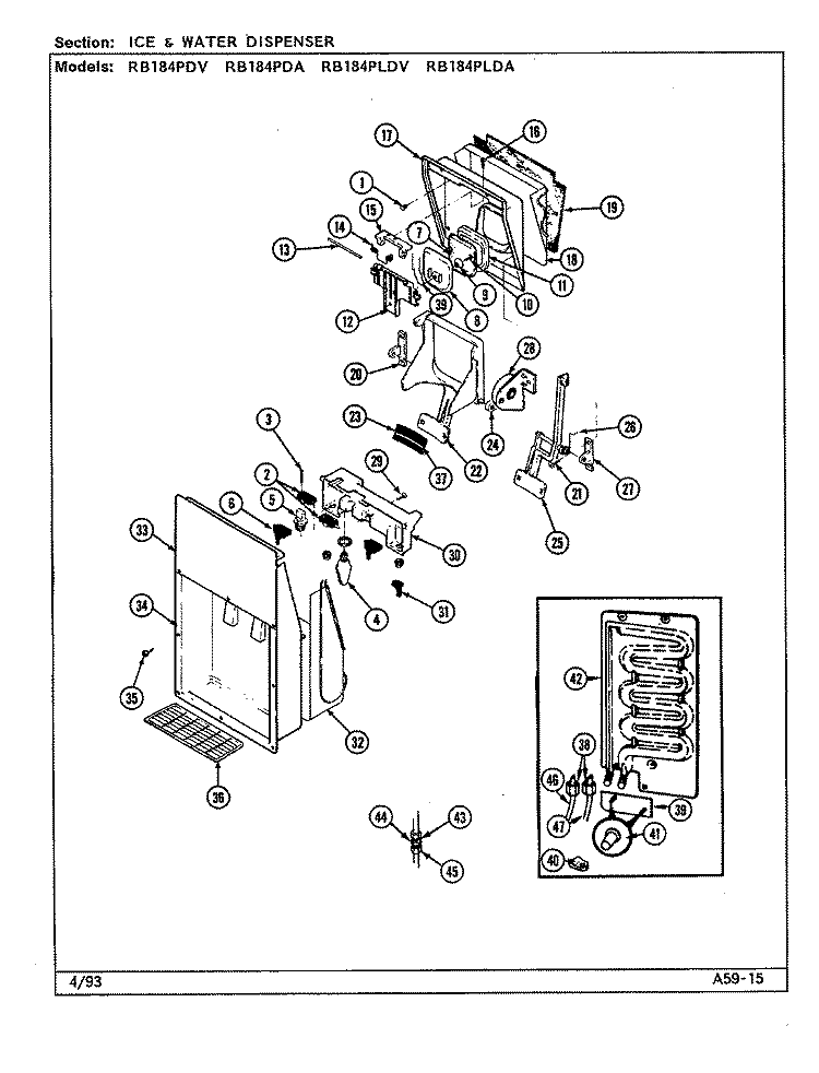 ICE & WATER DISPENSER Diagram and Parts List for RB184PLDA DG45A Admiral Refrigerator