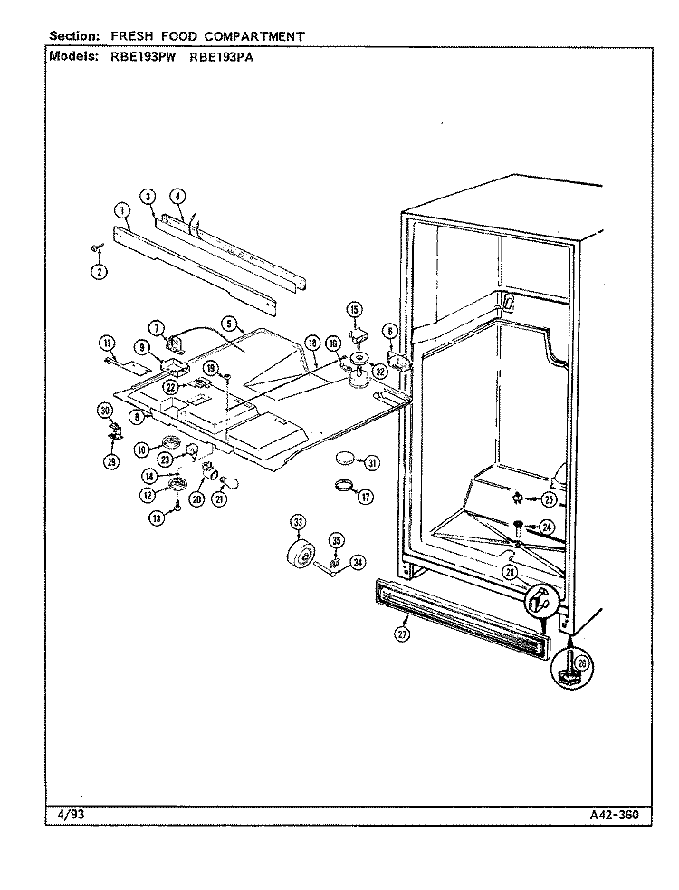 FRESH FOOD COMPARTMENT Diagram and Parts List for RBE193PA DG63A Amana Refrigerator