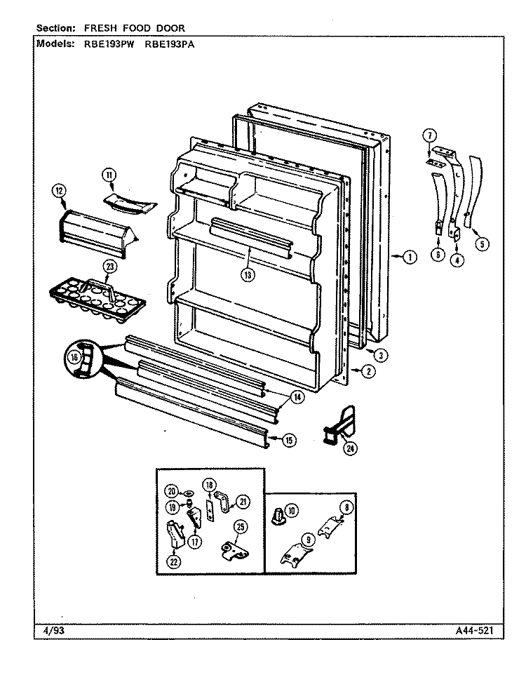FRESH FOOD DOOR Diagram and Parts List for RBE193PA DG63A Amana Refrigerator