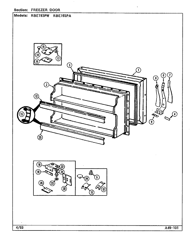 FREEZER DOOR Diagram and Parts List for RBE193PA DG63A Amana Refrigerator