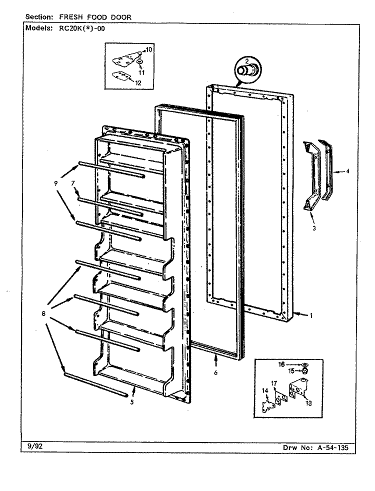 FRESH FOOD DOOR Diagram and Parts List for RC20KA-00 BS03C Admiral Refrigerator