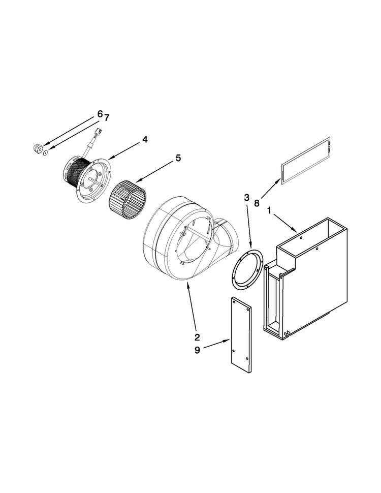 Blower Unit Parts Diagram and Parts List for JGD3536BB00  Jenn-Air Cooktop