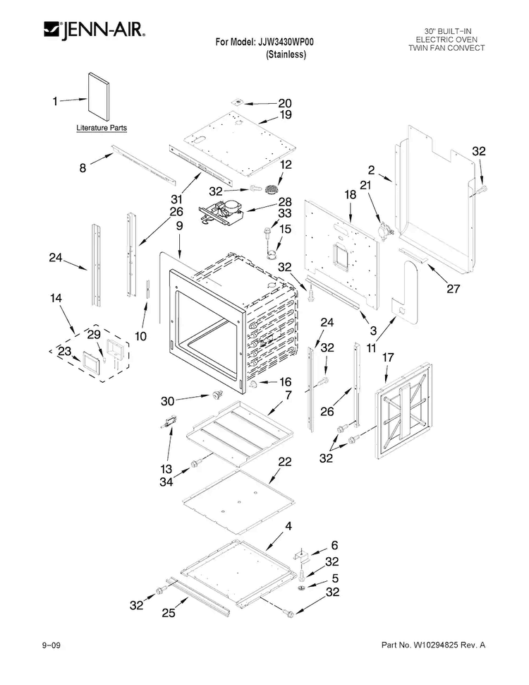 Oven Parts Diagram and Parts List for JJW3430WP00  Jenn-Air Wall Oven
