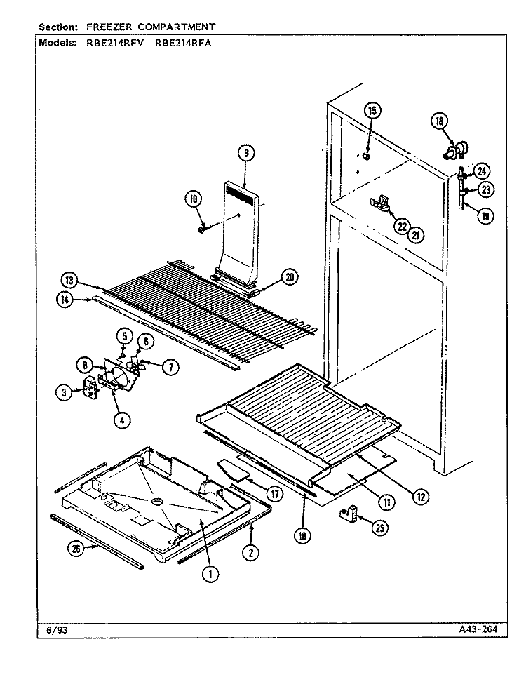 FREEZER COMPARTMENT Diagram and Parts List for RBE214RFV DD53A Admiral Refrigerator