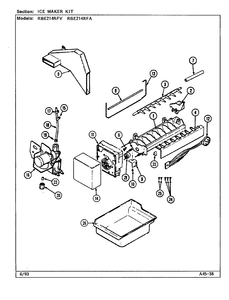 ICE MAKER KIT Diagram and Parts List for RBE214RFV DD53A Admiral Refrigerator