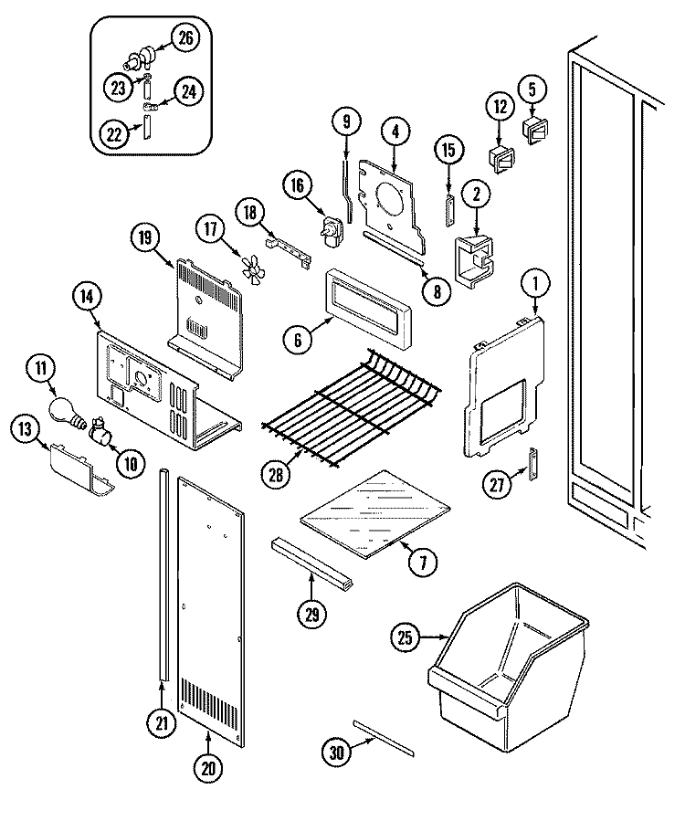 FREEZER COMPARTMENT Diagram and Parts List for GS24X8D3A DP84A Admiral Refrigerator
