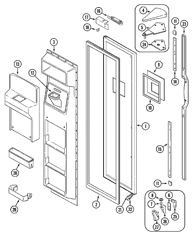 FREEZER DOOR Diagram and Parts List for GS24X8D3A DP84A Admiral Refrigerator