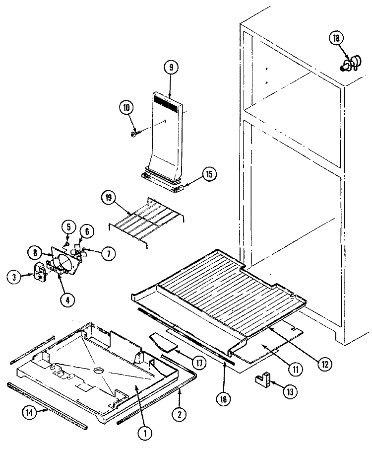 FREEZER COMPARTMENT Diagram and Parts List for RB151PFW DG11C Magic Chef Refrigerator