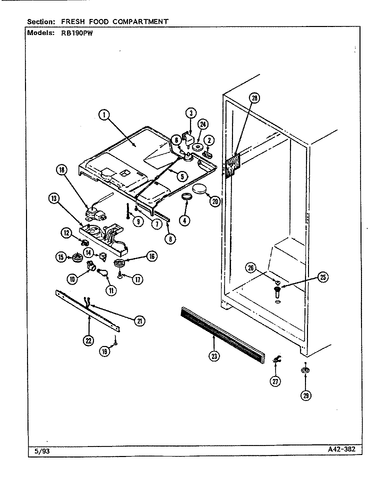 FRESH FOOD COMPARTMENT Diagram and Parts List for RB190PW DG53A Admiral Refrigerator