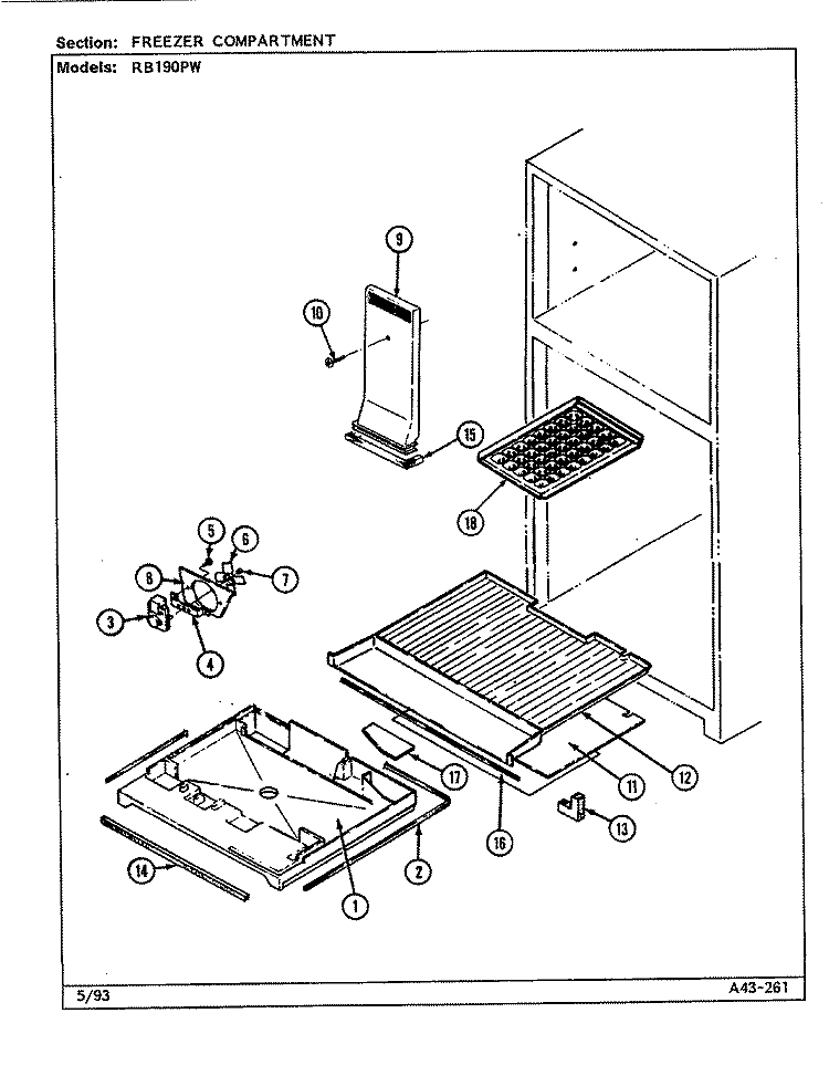 FREEZER COMPARTMENT Diagram and Parts List for RB190PW DG53A Admiral Refrigerator