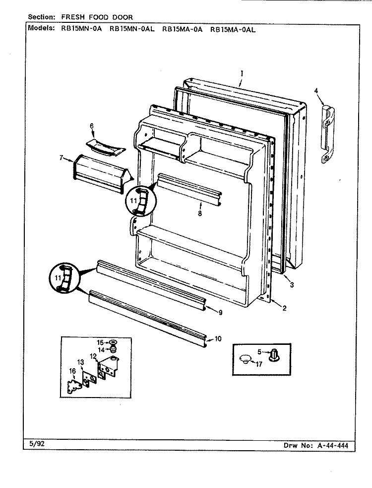 FRESH FOOD DOOR Diagram and Parts List for RB15MA-0AL CG09A Amana Refrigerator