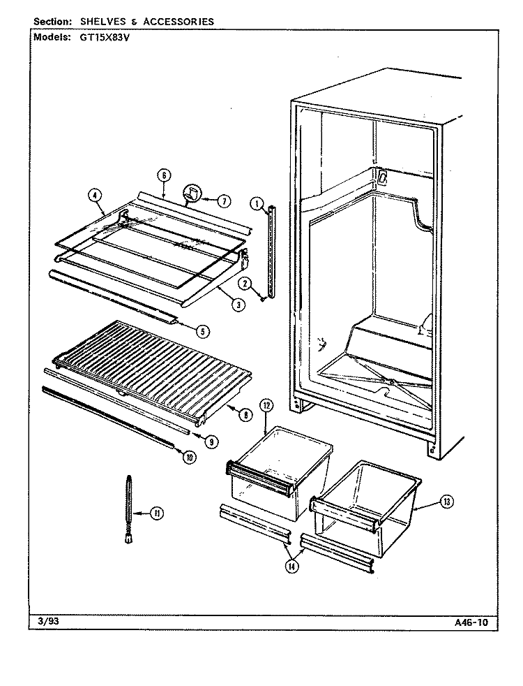 SHELVES & ACCESSORIES Diagram and Parts List for GT15X83V DF15A International Refrigerator