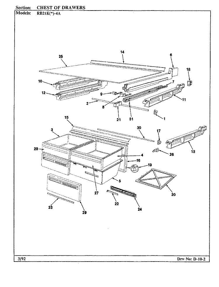 CHEST OF DRAWERS Diagram and Parts List for RB21KN-4A BG71C Magic Chef Refrigerator