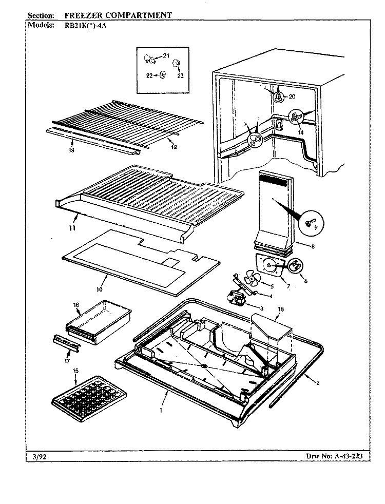 FREEZER COMPARTMENT Diagram and Parts List for RB21KN-4A BG71C Magic Chef Refrigerator