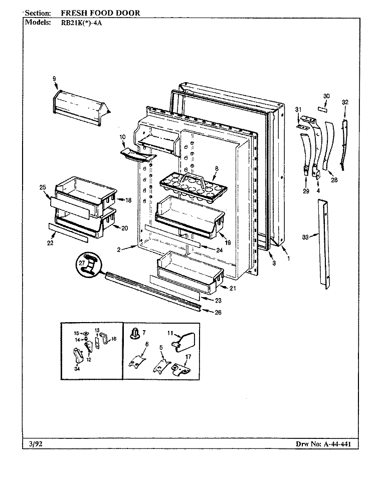 FRESH FOOD DOOR Diagram and Parts List for RB21KA-4A BG71C Magic Chef Refrigerator