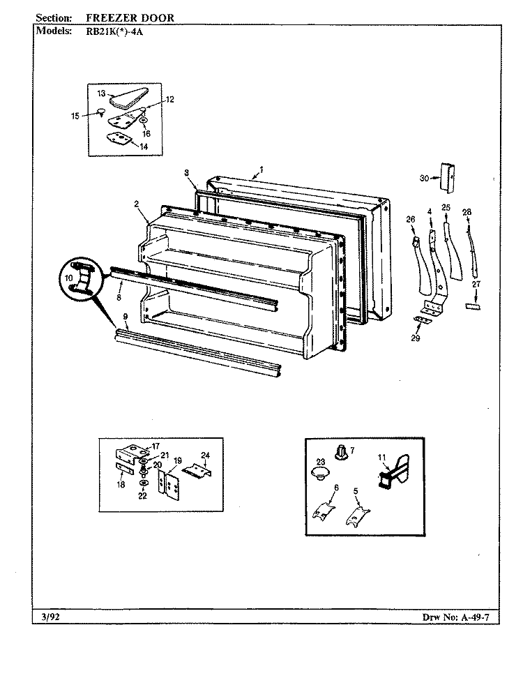 FREEZER DOOR Diagram and Parts List for RB21KN-4A BG71C Magic Chef Refrigerator