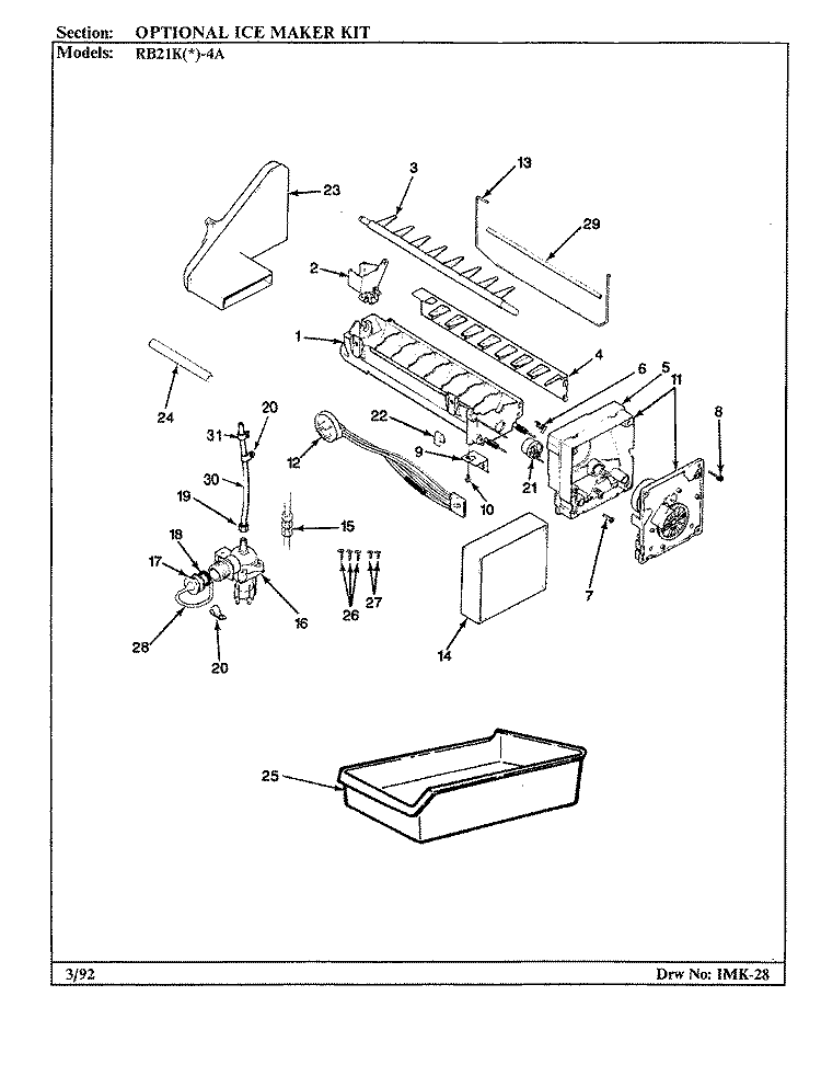 OPTIONAL ICE MAKER KIT Diagram and Parts List for RB21KN-4A BG71C Magic Chef Refrigerator