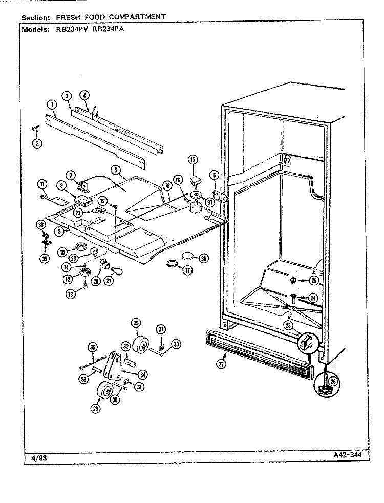 FRESH FOOD COMPARTMENT Diagram and Parts List for RB234PA DD87A Magic Chef Refrigerator
