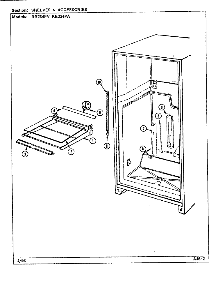 SHELVES & ACCESSORIES Diagram and Parts List for RB234PA DD87A Magic Chef Refrigerator