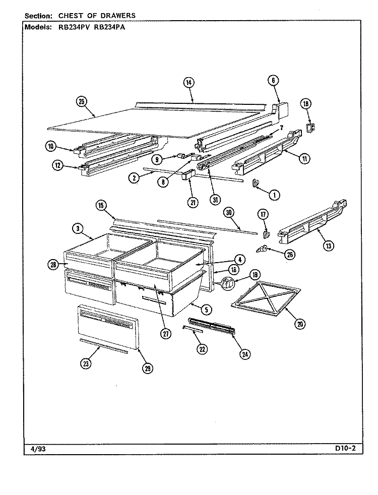 CHEST OF DRAWERS Diagram and Parts List for RB234PA DD87A Magic Chef Refrigerator
