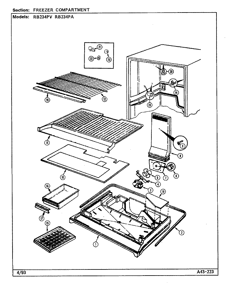 FREEZER COMPARTMENT Diagram and Parts List for RB234PA DD87A Magic Chef Refrigerator