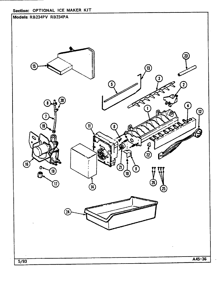 OPTIONAL ICE MAKER KIT Diagram and Parts List for RB234PA DD87A Magic Chef Refrigerator