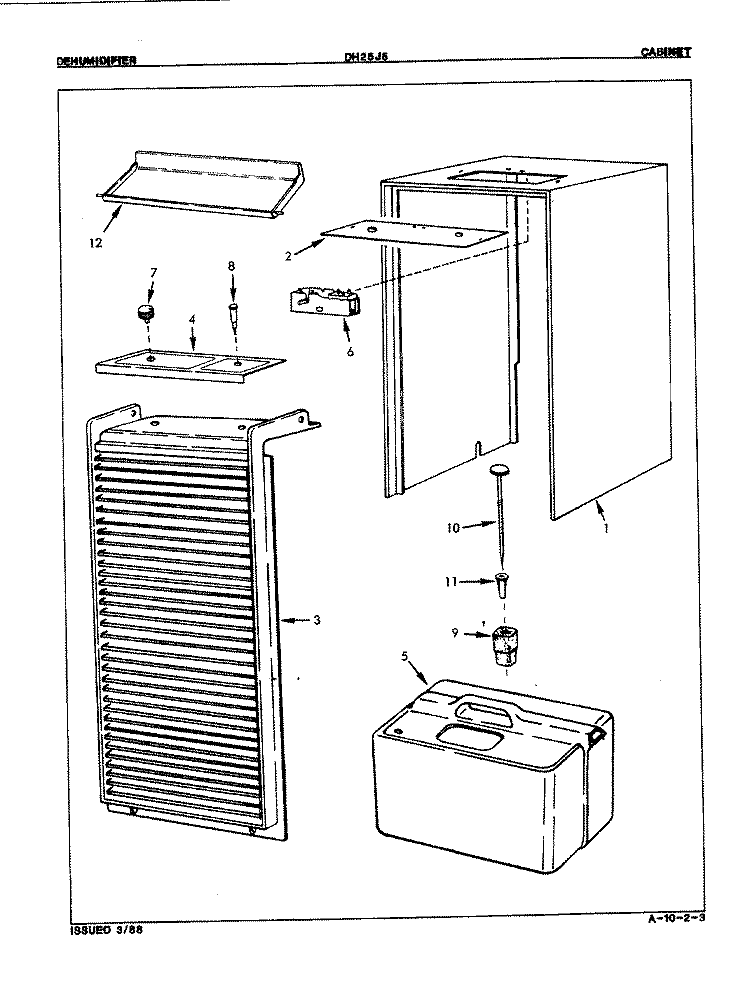 CABINET Diagram and Parts List for DH25J5 9F04A Maytag Dehumidifier