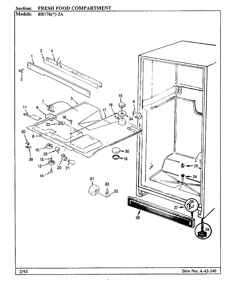 FRESH FOOD COMPARTMENT Diagram and Parts List for RB17KA-2A BG31C Admiral Refrigerator