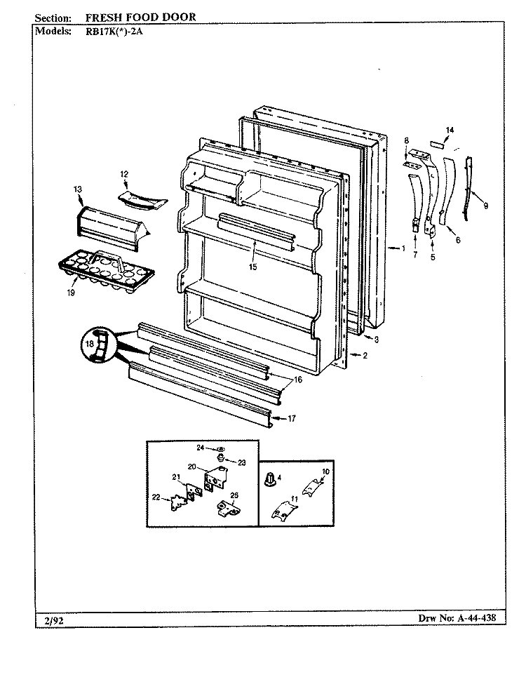 FRESH FOOD DOOR Diagram and Parts List for RB17KA-2A BG31C Admiral Refrigerator